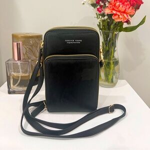 Black Pleather Crossbody Bag